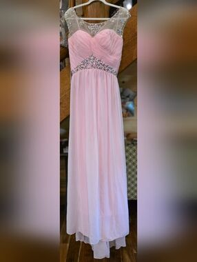 NWT! LOVE WEDDING, Pink Beaded Illusion Neckline Evening Gown